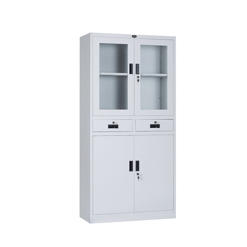 Steel Glass Door Cabinet With 2 Drawers